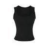 Estilo de chica atractiva puramente deseable, cuello redondo grande, hombro estrecho, top sin mangas tipo camiseta, nuevo top básico casual ajustado versátil de verano para mujer