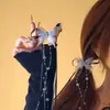 Ballet de Ensueño ~ Pinza para el Cabello Larga con Borla de Mariposa y Perlas de Cinta Retro Francesa para Mujer, Dulce Accesorio para el Cabello Estilo Ballet