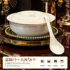 Kangqin Cerámica de Hueso de Alta Calidad de Grado Alimenticio para Arroz para Uso en el Hogar, Juego de Cuenco, Plato y Palillos de Cerámica de Hueso de Alta Temperatura de Lujo Ligero de Jingdezhen, Vajilla para Estrenar