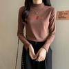 Camiseta de Capa Base para Mujer, Nuevo Estilo Coreano de Otoño e Invierno, Cuello Medio Alto, Corte Ajustado, Ropa Interior Cálida Estampada para Estudiantes, Camiseta de Manga Larga para Niñas