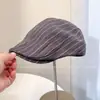 Gorra de pico retro a rayas británica para mujer, gorra de protección solar de verano, gorra tipo boina de mezcla de Tencel y lino de lujo ligero, moderna