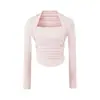 Camiseta Feminina Pure Desire Estilo Garota Picante Decote V Franzida Manga Longa 2026 Outono Nova Slim Fit Valoriza o Corpo Chique Camada Base