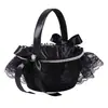 Cesta de Flores Portátil Serie Negra Clásica, Cojín Anillo Cuadrado de Encaje Negro Temático de Boda Estilo Occidental, Ramo Portátil