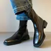 Versão Couro de Vaca Couro Genuíno Botas de Cano Curto Femininas 2026 Outono Inverno Novo Solado Silencioso Botas Chelsea Bico Quadrado Salto Grosso Botas Elásticas Emagrecedoras