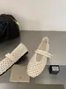 Sapatos Baixos de Tecido Vazado Estilo Francês Mary Jane Feminino para Verão e Outono, Sola Lisa, Tira Única, Respiráveis, Sapatilhas