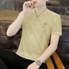 Camiseta Casual Masculina de Verão Nova Moda, Manga Curta, Gola Redonda, Tecido de Seda Gelada, Versátil, Soltinha