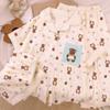 Pijama Yunduo de Algodón con Lindo Oso para Mujer Verano Nuevo Holgado de Manga Corta de Tres Piezas Ropa para el Hogar Se Puede Usar Afuera Venta al Mayoreo
