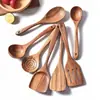 Utensilios de Cocina Antiadherentes de Madera Espátula de Madera con Mango Largo Espátula para Ollas de Madera Juego de Espátulas y Cucharas de Madera Espátula para Ollas de Madera Cucharón de Sopa