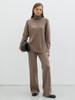 Traje de Suéter con Cuello Alto Transfronterizo para Mujer Europeo y Americano Otoño e Invierno 2025 Conjunto de Pantalones de Punto de Pierna Ancha + Suéter con Cuello Alto para Mujer