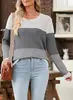 Otoño e invierno 2024 Europa y Estados Unidos transfronterizo contraste de color cuello redondo suéter a rayas casual moda combinación de colores suéter holgado mujer