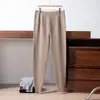 Calça 100% caxemira pura, nova outono e inverno masculina, espessa, cor sólida, cintura alta, elástica, cinza, plus size, leggings