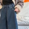 Pantalones para Niños Estilo Invierno 2025 Estilo Coreano para Niñas Jeans de Color Sólido Pantalones Largos Holgados de Pierna Recta con Forro Polar para Niños Exclusivamente para Ventas Transfronterizas