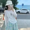 Toma Real Top de Cobertura con Estampado de un Hombro Ligeramente Transparente de Manga Larga para Mujer 2026 Verano Nuevo Hermoso Conjunto Holgado Protección Solar