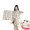 [Conjunto de tres piezas de bloques de construcción] Pijama estilo coreano cómodo absorbente de sudor verano estilo ins de dibujos animados dulce para niña conjunto para mujer
