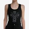 Diablo European and American Spice Girls Ajustado Nuevo Estampado de Cruz Diamante Caliente Tienda Nocturna Estilo Urbano Chaleco de Hilo para Mujer