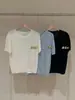 Verano Nuevo Hilo Original Mezcla de Seda y Lana Hueca Cuello Redondo Tejido de Ondas Manga Corta Camiseta Manga Corta