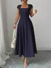 Atacado transfronteiriço de roupas femininas europeias e americanas para lojas independentes da Amazon: novos vestidos longos elegantes com decotes quadrados e mangas curtas
