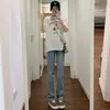 Jeans azul slim fit de perna reta para mulheres, primavera de 2026, cintura alta, modelador, comprimento estendido, perna cigarette, calça comprida para baixinhas