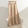 Falda de invierno y otoño de cachemira gruesa de peso pesado, de longitud media, estilo paraguas, con costuras jacquard, falda larga línea A para mujer, por encima de la rodilla