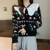 Suéter de punto suave y glutinoso de manga larga, estilo suave, diseño de costuras de encaje con cuello de muñeca, top corto, cárdigan de punto para mujer, primavera y otoño