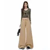 Jeans caqui de pierna ancha, holgados, de cintura baja, para mujer, con diseño de hebilla ajustable y etiquetas, nuevos para 2026, de principios de otoño, transfronterizos