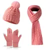 Conjunto de tres piezas de alta gama para invierno: gorro, bufanda y guantes, de punto grueso, forrados de polar, cálidos y antideslizantes, compatibles con pantalla táctil
