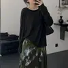 Conjunto de Dos Piezas de Estilo Perezoso Hecho a Medida con Mangas Largas, Estampado Floral de Tinta, Plisado, Cintura Alta, que Cubre la Cadera, con Caída