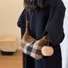 Moda Outono e Inverno Bolsa Xadrez para Mulheres 2025 Nova Lã Xadrez Cor Contrastante Bolsa Quadrada Pequena Bolsa Transversal de Ombro Único High-End