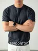 Artesanato de Luxo! Camisa de Tricô Masculina de Manga Curta para o Verão Feita de Seda de Amora e Algodão Lyocell, Absorvente de Suor, Respirável, Elástica, Camiseta Casual