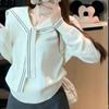 Comércio Exterior Estilo Preppy Gola Azul Marinho Malha Outono e Inverno 2025 Design Versátil Moda Top Curto para Mulheres