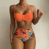 Traje de baño Huludao Traje de baño de dos piezas de comercio exterior europeo y americano para mujer Estampado Cintura alta Sexy Talla grande Conjunto de bikini Bikini