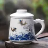 Juego de Tazas de Oficina con Separación de Té y Agua de Cerámica de Jade, Juego Completo en Caja de Regalo, Regalo Corporativo