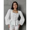 Camisa Jacquard de Alta Gama Francesa 2025 Nueva Cuadrada de Commuter Manga Abullonada Top para Mujer Ropa de Otoño para Mujer