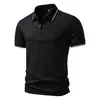 Camisa polo masculina de verão para comércio exterior transfronteiriço com design de carcela com zíper e mangas curtas texturizadas