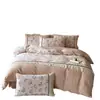 Estilo Hepburn Francés Línea A 100% Algodón 21s Cepillado de Alta Gama Juego de Ropa de Cama de Cuatro Piezas Estampado Floral Retro Estilo Encaje de Algodón Puro Ropa de Cama