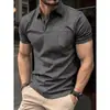 Nueva Camiseta de Verano para Hombre Moda Simple Versátil Camiseta de Manga Corta Color Sólido Costura Cinta Solapa Manga Corta