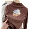 Camiseta Térmica Escovada de Manga Longa com Babados e Gola Meio Alta, Novo Estilo Outono/Inverno 2026 para Bebês Meninas