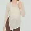 Secagem Rápida Solta Cobre o Quadril Fio de Bambu Manga Longa Roupa de Yoga Calça Tubarão Roupa Externa Furos Respiráveis no Bolso da Cintura Traseira Calça Fitness