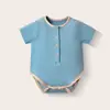 Mameluco de gasa para bebé de manga corta, nuevo modelo de verano, cómodo, transpirable, absorbente de sudor, traje para gatear para bebés, mameluco de gasa tipo burbuja para niños