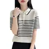 Camiseta Polo de Mujer Nueva Color Block Primavera/Verano 2026 con Diseño Calado, Top de Manga Corta Rayado Fino, Disponible al por Mayor