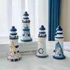 Decoración de Escritorio Adornos Faro Pequeño Azul y Blanco de Madera Estilo Oceánico Transfronterizo 15cm Regalo Creativo Accesorios para Fotografía