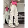 Jeans Cargo de Bolsillos Múltiples Color Albaricoque para Mujer, Novedad Primavera y Otoño, Cintura Alta, Holgados, Pierna Ancha, Adelgazantes, Versátiles, Casuales, Modernos