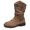 Elegantes botas femininas de outono na altura da panturrilha, novo modelo 2025, botas curtas estilo cowboy western Maillard, botas de cavaleiro Martin
