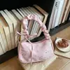 Bolsa de axila com estampa de estrelas estilo coreano para mulheres, nova coleção 2026, bolsa de ombro plissada, bolsa tote versátil para o dia a dia, bolsa de lona de alta qualidade