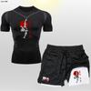 Novo Anime Masculino Shorts de Camada Dupla Conjunto de Manga Curta Top de Secagem Rápida Top que Absorve a Umidade Academia Conjunto de Duas Peças