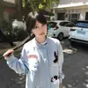 Chamarra de Béisbol Gris con Bordado de Cachorro Lindo para Mujer, Chaqueta de Cuello Alto para Otoño e Invierno, Sudadera tipo Cárdigan Estilo Coreano Relajado