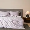 Conjunto Autêntico Coreano de 100s Fio Duplo 500 Fios Algodão de Fibra Longa Conjunto de Três ou Quatro Peças Cor Sólida Capa de Edredom de Algodão Lençol Roupa de Cama Leve de Luxo