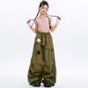 Roupa para Meninas de Jazz Dance, Estilo Doce e Descolado, Colete Falso de Duas Peças, Calça Wide Leg Verde Militar, Conjunto Fashion, Roupa de Jazz Dance