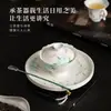 Gaiwan de Cerámica Blanca con Diseño Floral y de Peces Pintado a Mano para Uso en Casa, Juego de Té Kung Fu Hecho a Mano, Taza de Té Gaiwan de Cerámica