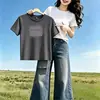 Camiseta de Verano Nueva de Manga Corta para Mujer, Ajuste Regular, Estilo Ins, Nicho Transfronterizo, Top Básico Casual de Moda Coreana